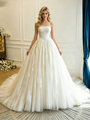 Beige White Tulle Lace Strapless Wedding Dress