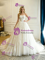 Beige White Tulle Lace Strapless Wedding Dress