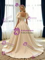 Champagne Satin Puff Sleeve Pleats Wedding Dress