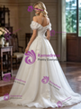 White Tulle One Shoulder Pleats Appliques Wedding Dress