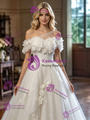 White Tulle One Shoulder Pleats Appliques Wedding Dress