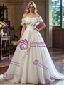 White Tulle One Shoulder Pleats Appliques Wedding Dress