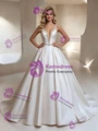 White Satin V-neck Beading Wedding Dress