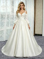 Beige White Satin Straps Short Sleeve Flower Wedding Dress