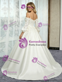 Beige White Satin Straps Short Sleeve Flower Wedding Dress