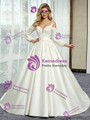 Beige White Satin Straps Short Sleeve Flower Wedding Dress