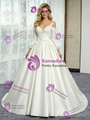 Beige White Satin Straps Short Sleeve Flower Wedding Dress