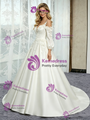 Beige White Satin Straps Short Sleeve Flower Wedding Dress