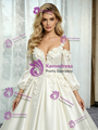 Beige White Satin Straps Short Sleeve Flower Wedding Dress