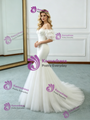 Beige White Mermaid Tulle Wedding Dress