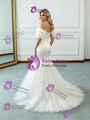Beige White Mermaid Tulle Wedding Dress