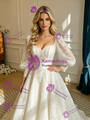 White Lace Square Neck Long Sleeve Wedding Dress