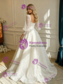 White Lace Square Neck Long Sleeve Wedding Dress