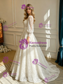 White Lace Square Neck Long Sleeve Wedding Dress