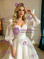 White Lace Square Neck Long Sleeve Wedding Dress