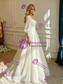 White Lace Square Neck Long Sleeve Wedding Dress