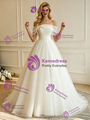 White Tulle Off the Shoulder Pleats Wedding Dress