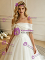 White Tulle Off the Shoulder Pleats Wedding Dress