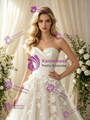 White Tulle Strapless 3D Flower Wedding Dress