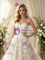 White Tulle Strapless 3D Flower Wedding Dress