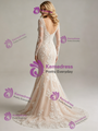 Champagne Mermaid Lace Appliques Long Sleeve Wedding Dress