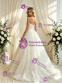 Beige White Tulle Appliques Strapless Appliques Wedding Dress