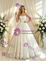 Beige White Tulle Appliques Strapless Appliques Wedding Dress