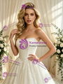 Beige White Tulle Appliques Strapless Appliques Wedding Dress