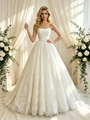 Beige White Tulle Appliques Strapless Appliques Wedding Dress