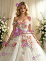White Tulle Off the Shoulder Appliques Wedding Dress