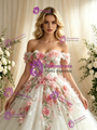 White Tulle Off the Shoulder Appliques Wedding Dress