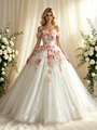 White Tulle Off the Shoulder Appliques Wedding Dress