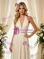 Light Champagne Chiffon V-neck Pleats Wedding Dress