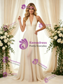 Light Champagne Chiffon V-neck Pleats Wedding Dress