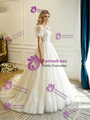 Beige White Tulle Lace Strapless Wedding Dress