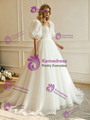 White Tulle Puff Sleeve Wedding Dress