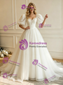 White Tulle Puff Sleeve Wedding Dress