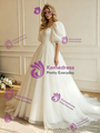 White Tulle Puff Sleeve Wedding Dress