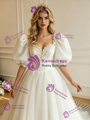 White Tulle Puff Sleeve Wedding Dress