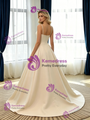 Champagne Satin Spaghetti Straps Wedding Dress