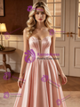 Pink Satin Spaghetti Straps Pleats Wedding Dress