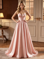 Pink Satin Spaghetti Straps Pleats Wedding Dress