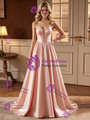 Pink Satin Spaghetti Straps Pleats Wedding Dress