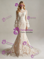 Champagne Mermaid Long Sleeve Appliques Wedding Dress