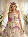 Ivory Tulle 3D Flower Wedding Dress
