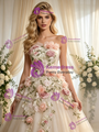 Ivory Tulle 3D Flower Wedding Dress