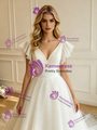White Tulle V-neck Pleats Wedding Dress