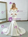 White Mermaid Satin Spaghetti Straps Flower Wedding Dress