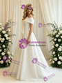White Tulle Off the Shoulder Pleats Wedding Dress