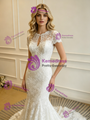White Mermaid Lace Short Sleeve Wedding Dress